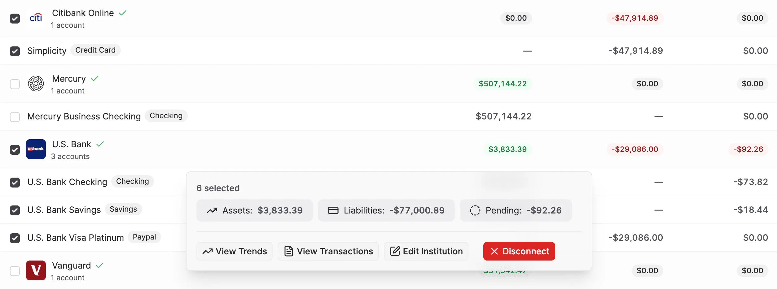 Your bank balances are automatically calculated.
