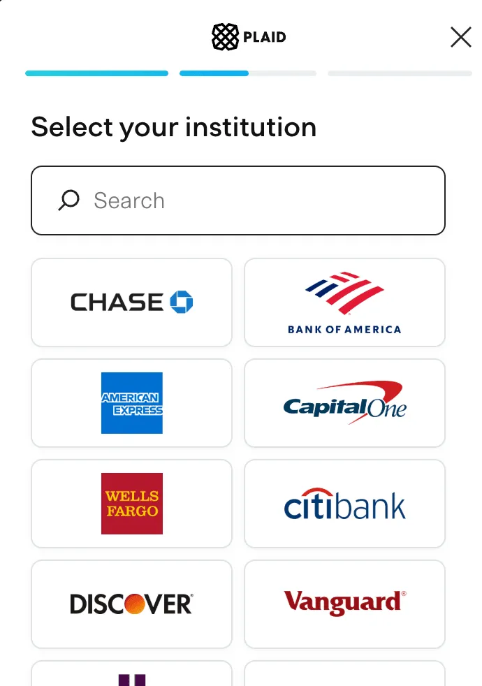 Connect to over 12,000 banks and financial institutions securely.