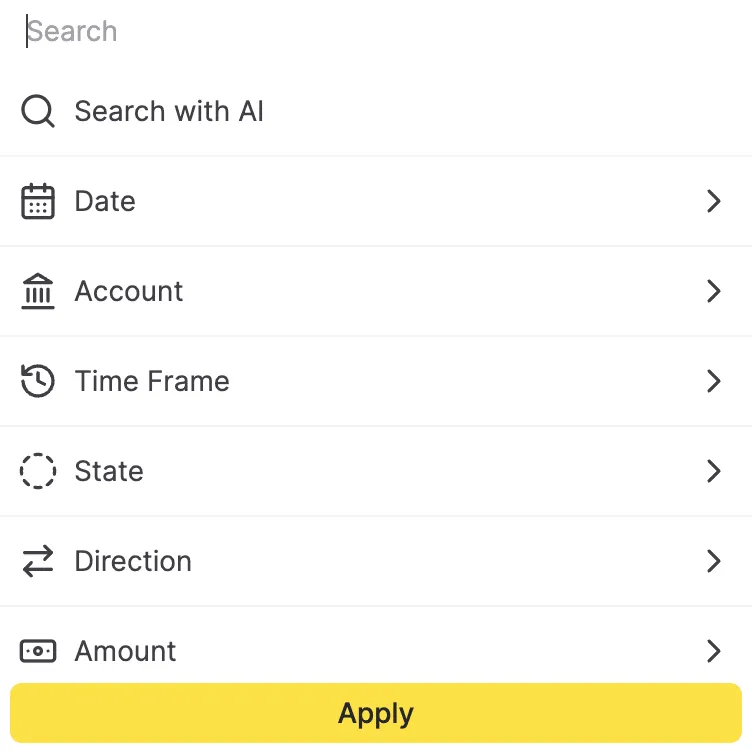 Narrow down transactions with precision filters.