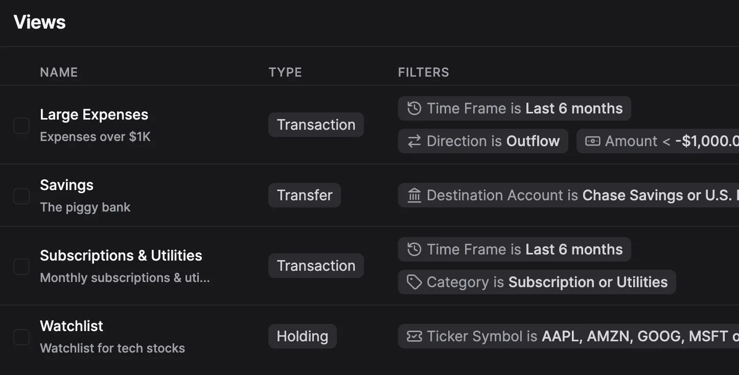 Save filters as custom views.