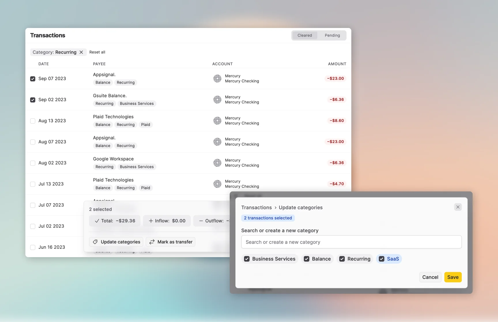 Transaction Categories
