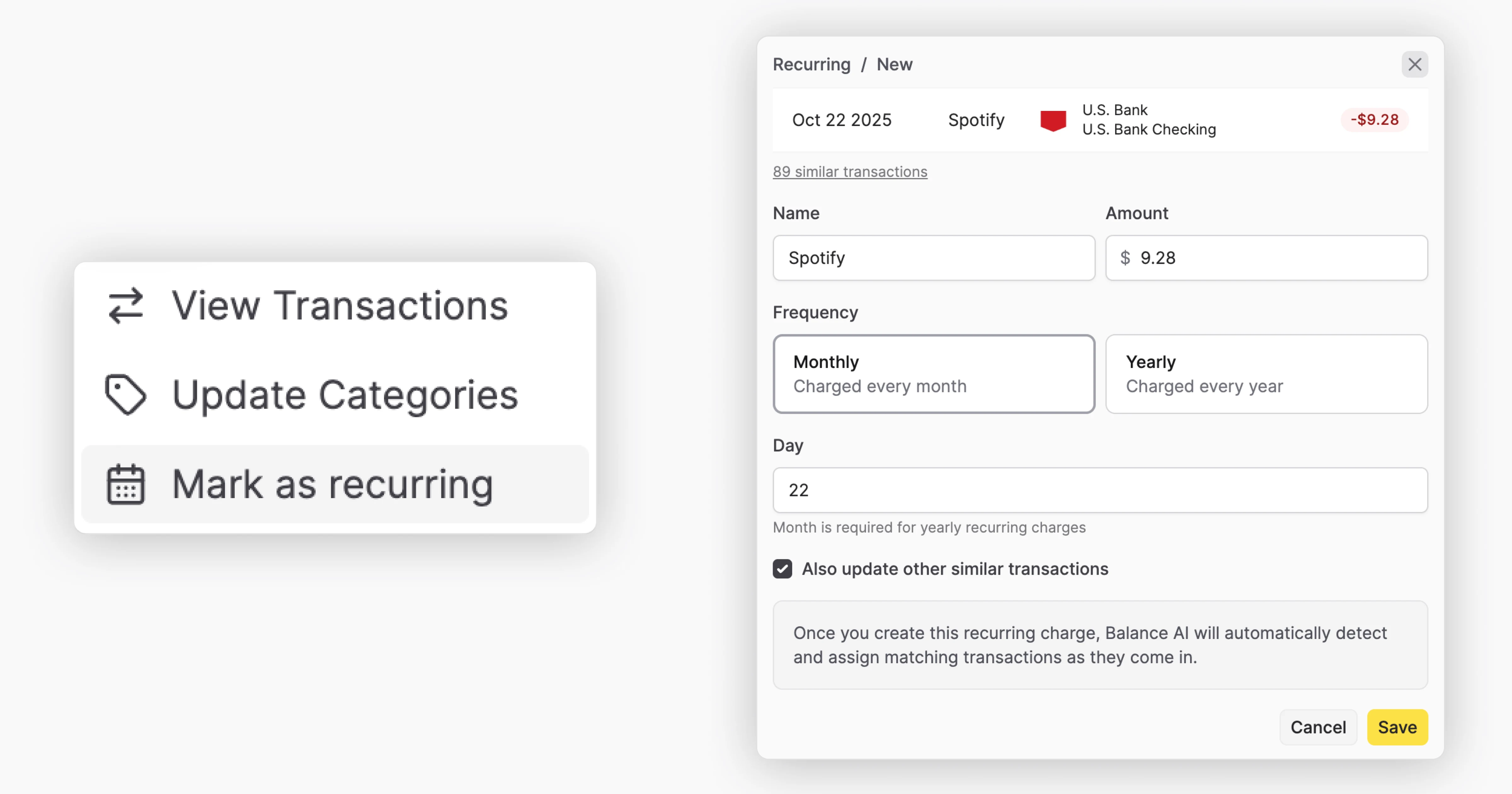 Mark transactions as recurring